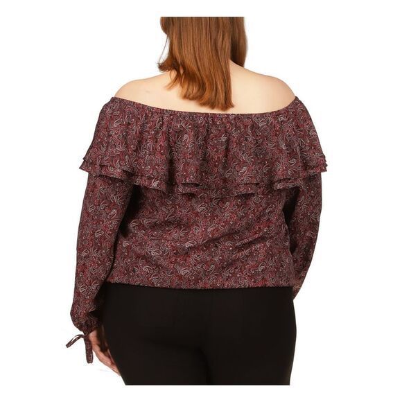 MICHAEL MICHAEL KORS Womens Burgundy Unlined Cuffs Elasticized Top Plus 3X - Picture 2 of 4